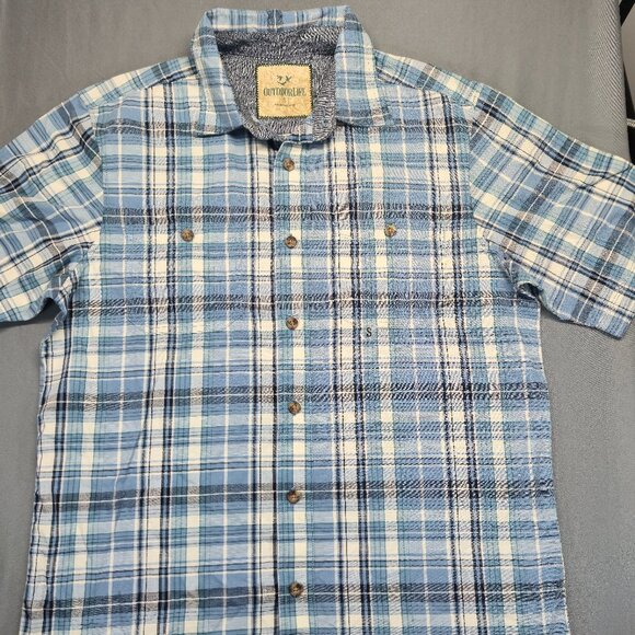 Outdoor Life Men’s Blue Plaid Short Sleeve Button-Up Shirt Size S Cotton - Picture 14 of 14